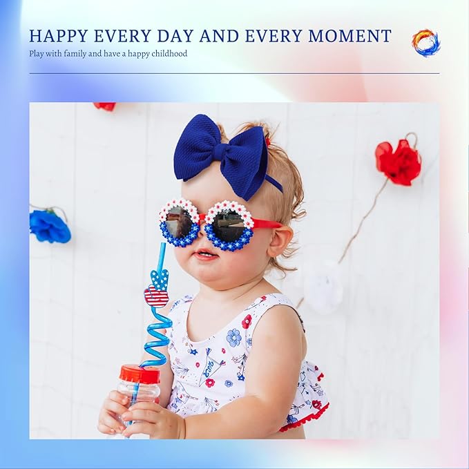 YanJie 3rd of July Hairband Nylon Baby Girl Bows with Red, White, Blue Accents - One Size Fits All Infant Toddler Headbands for Festivals, Everyday Wear, and Special Occasions - Set of 3