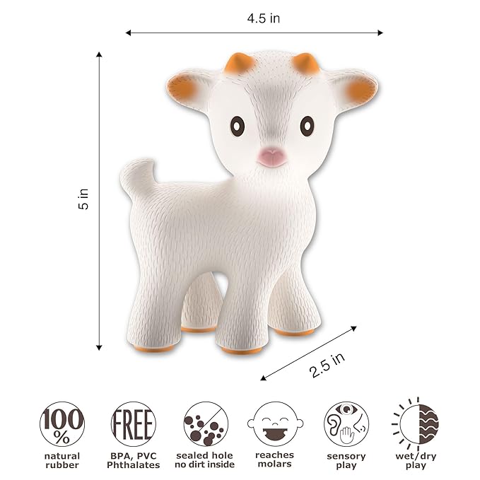 CaaOcho Pure Natural Rubber Teething Baby Toy - Sola The Goat Teether for Babies, BPA Free Baby Toy, All Natural Teething Toys for Babies 0-6, Safe and Fun Molar Teether Toy