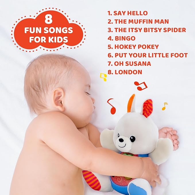 KiddoLab Easter Bunny Plush Toy - Musical Stuffed Animal with 3 Light-Up Buttons, 8 Fun Nursery Rhymes & Sound Effects - Soft Basket Stuffer for Infants, Babies, and Toddlers Aged 3 Months +