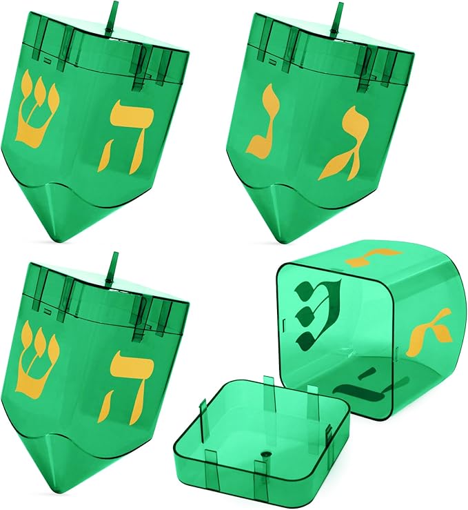 Large Fillable Dreidels for Hanukkah, Pack of 4 Plastic Dreidels Bulk, Green Large Dreidels That Bring Joy and Tradition to Every Celebration