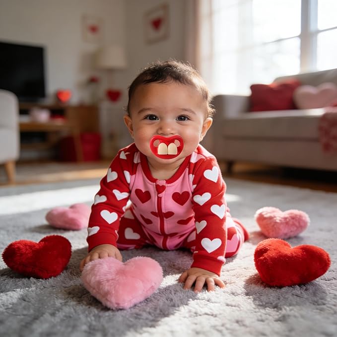 Funny Baby Pacifiers,Mustache Pacifiers for Babies 0-18 Months,Baby Teeth and Vampire Pacifier Funny Pacifier BPA Free