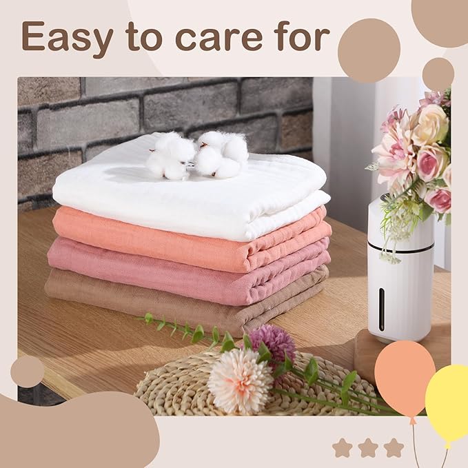 Peryiter 4 Pcs Muslin Hooded Baby Towels 32 x 32 Inch Cotton Newborn Bath Essentials Muslin Infant Blankets Absorbent Registry Gifts for Girl Boy Kids Baby Shower (Coffee)