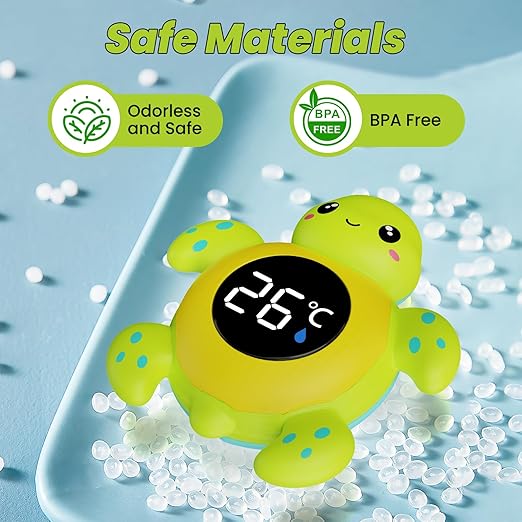 Baby Bath Thermometer Baby Safety, Digital 2-in-1 Room & Bath Water Thermometer with 3-Color Backlight & Temperature Warning, Floating Turtle Design for Infant Toddler, Auto On/Off