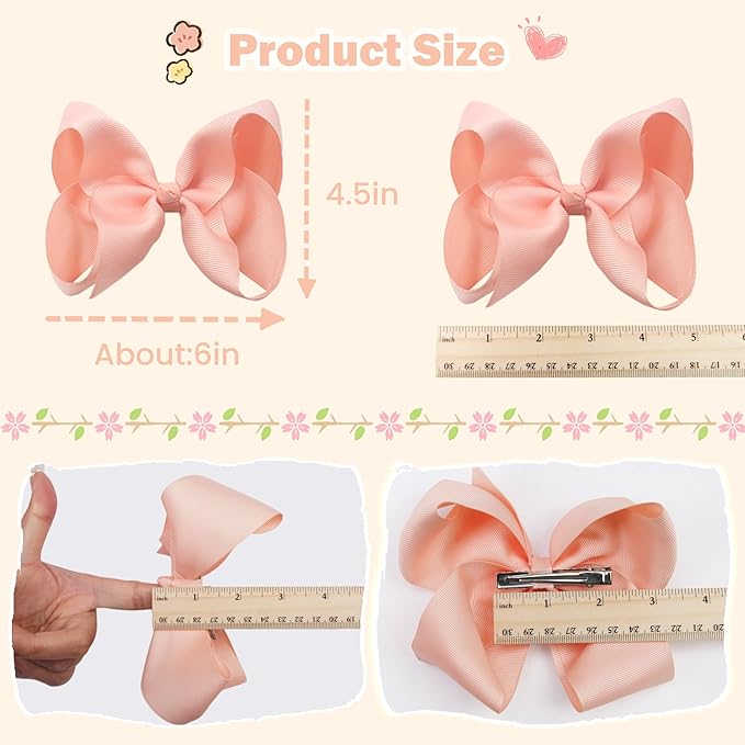 CÉLLOT 40 Pieces 6 Inch Hair Bows for Girls Clips Grosgrain Ribbon Boutique Hair Bow Alligator Clips For Girls Teens Toddlers Kids