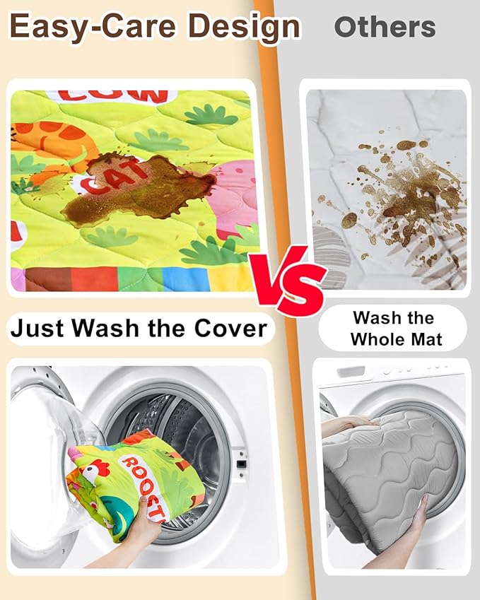 Foam Baby Play Mat 71x59, Removable and Machine Washable Cover, Thicken Cushioning Playmat and Perfect for Playpen, Non-Slip Bottom, Easy to Clean for Infants, Toddlers & Babies(Farm)
