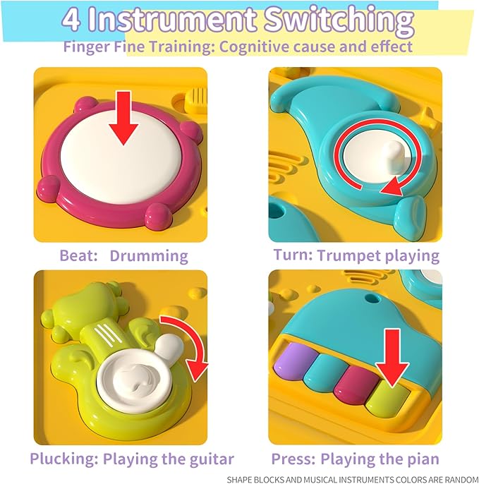 Baby Activity Cube, 6-in-1 Educational Early Development Toy with 4 Sensory Shape Blocks, Music Busy Board, Montessori Toys for 1 2 Year Old, Birthday Gift for 1 Year Old