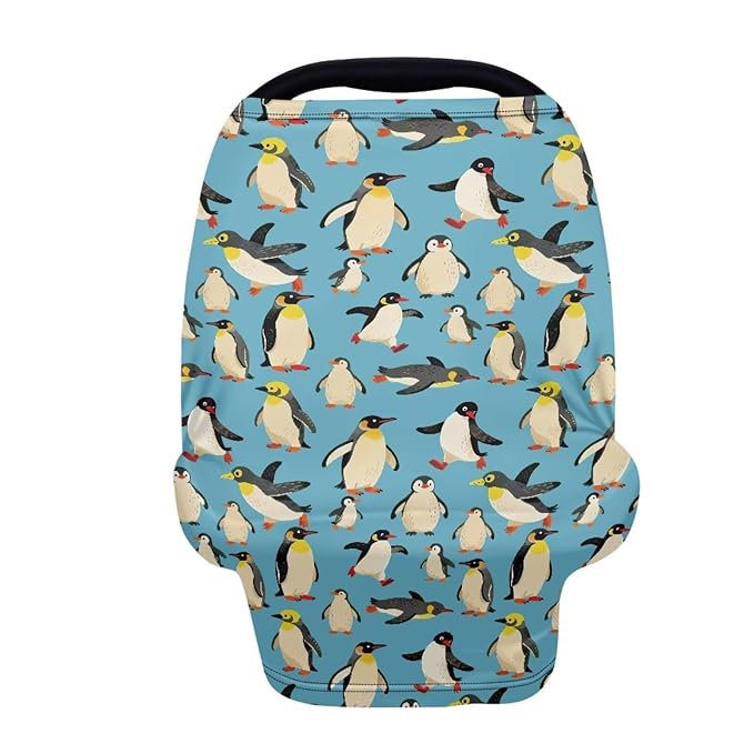 Binienty Funny Penguin Pattern Nursing and Stroller Cover for Sun Protection, Baby Girls Boys Stretchy Multi-Use Breastfeeding Scarf for Moms, Newborn Essentials