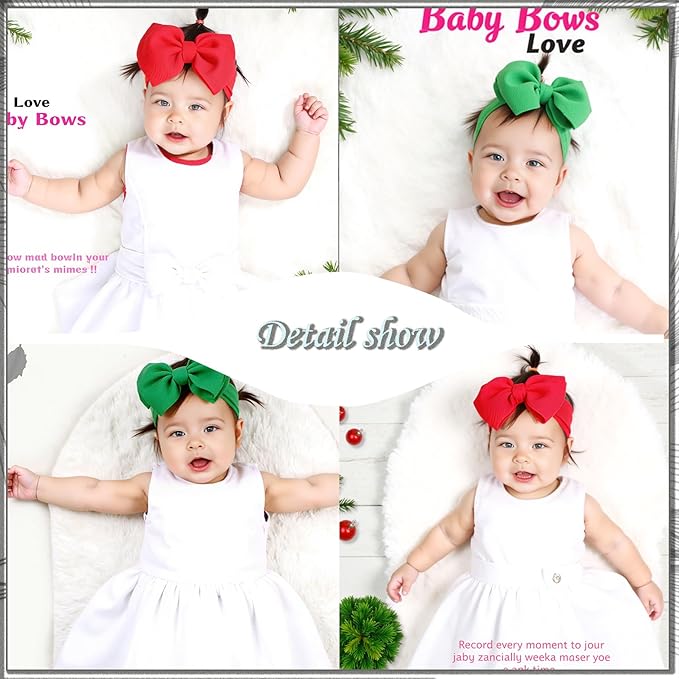 Baby Girl Bows Newborn Headband 0-6 Months Infant Big Bows for Birthday/Baby Shower/Photography/Baby Gifts (Red&Green)