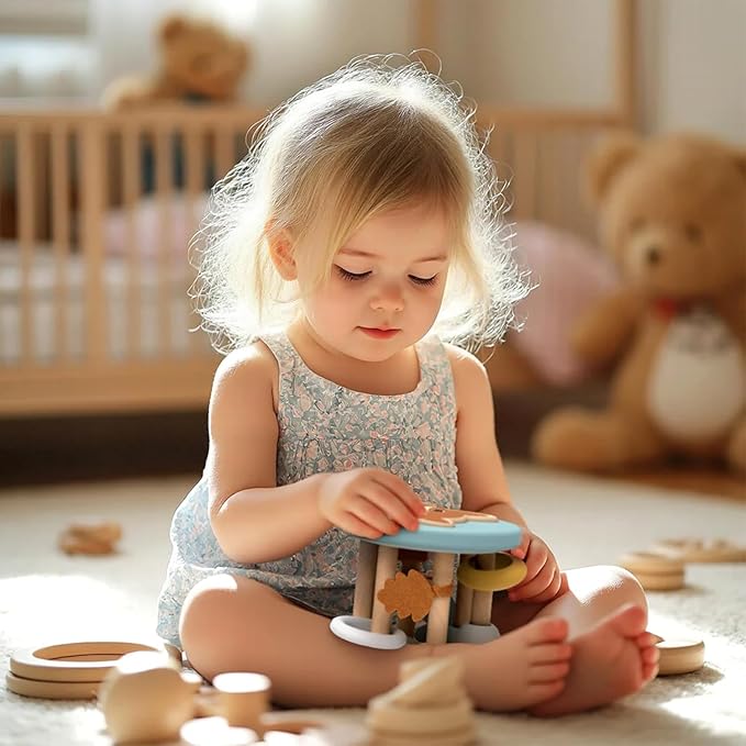 SPEEDY MONKEY Fox Roller Rattle Baby Toy | Wooden Animal Sensory Rolling Toy for Infants | Developmental Rattle for Crawling & Motor Skills | Early Learning Play for Babies & Newborns 6M+