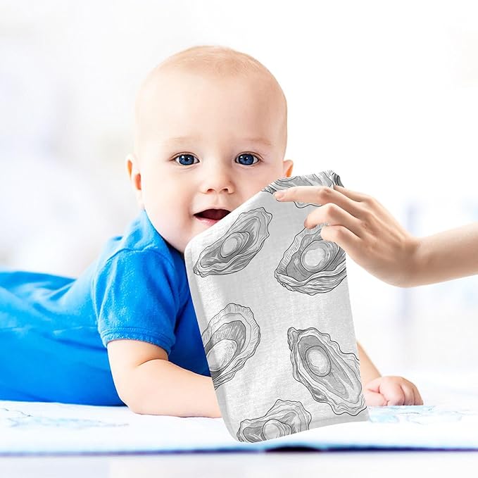 vvfelixl Hand-Drawn Pearl Oyster Baby Burp Cloths Baby Muslin Washcloths for Boys Girls Cotton Babys Face Towel for Newborn Soft 11.8 X 11.8 in, 5 Pack