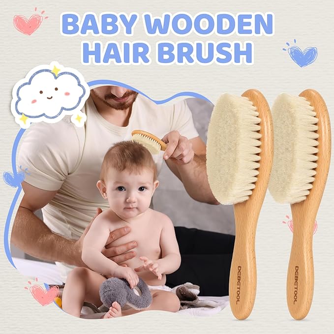 DEBETOOL 2-Pack Baby Hair Brush with Soft Bristles - Natural Wooden Baby Brush for Newborns & Infants Gentle Scalp, Perfect Baby Registry & Shower Gift