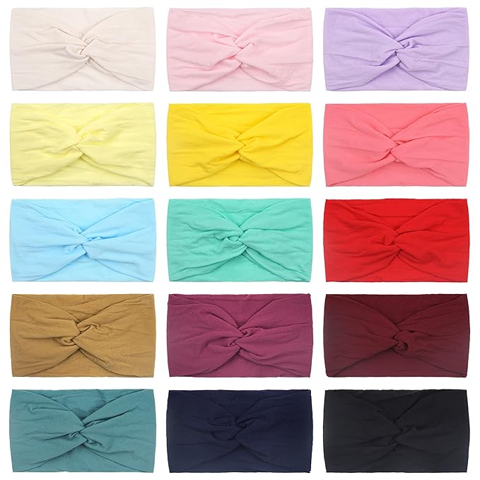 15PCS Baby Nylon Headbands 5 inches Handmade Cross Elastic Headbands for Baby Girls Newborn Infant Toddlers Kids