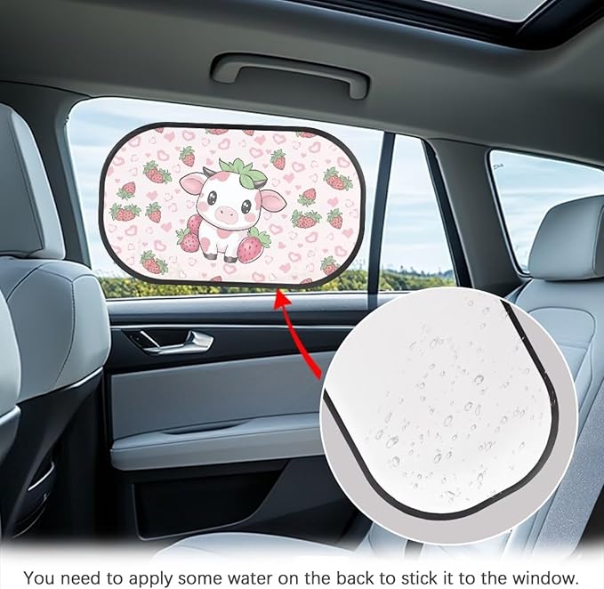 Bulopur 2 Pack Car Window Shades for Side Window UV Protection Cow Print Strawberry Sun Protection and Sun Shade Blocker Car Shades Back Windows Baby Auto Interior Accessories