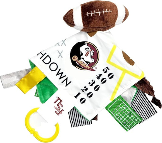 The Learning Lovey Florida State University Seminoles Baby Football Tag Toy - College Baby Sensory Crinkle Toys - Soft & Safe - Ideal Baby Stroller Toy - BPA Free w/Stroller Clip (10" x 10" Tag Toy)…