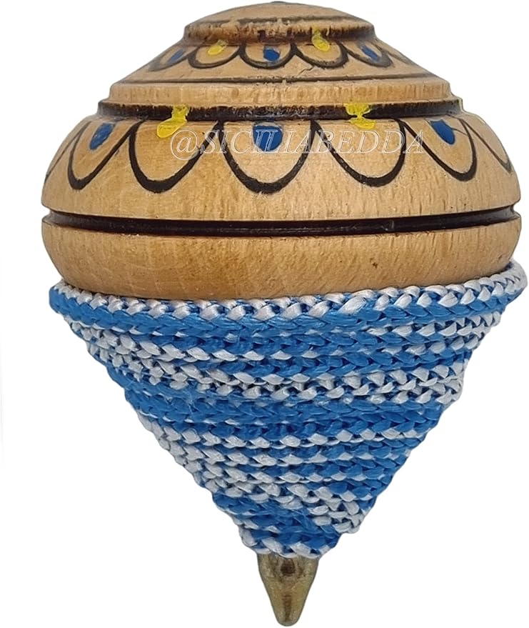 sicilia bedda - Sicilian spinning top in assorted colours in wood - Fantastic game for young and old - 8 cm - 100% Sicilian product (decorated)