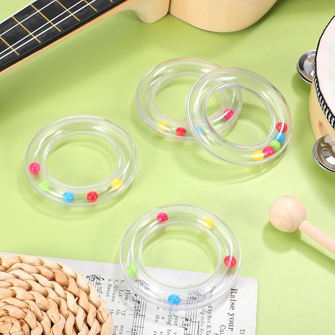 6Pcs Transparent Baby Rattles - Portable Baby Toy Rings with Visible Rolling Beads, Plastic Hand Bell Shaker,Easy-Grasp for Sensory Play Newborn Toddler (3.14 * 3.14 * 0.62in)