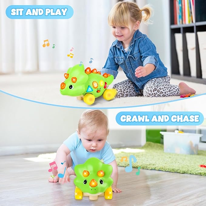 Musical Dinosaur Toy for Baby, Dinosaur Crawling Toys for 3-9 Months, Babies 6-12 Months for Early Development Learning Toys with Light & Sound, Birthday Gift for 1 2 Year Old Toddlers