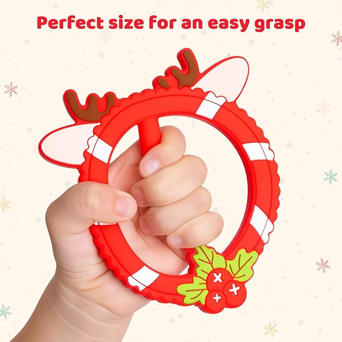 Red Teether for Babies - SHARE&CARE Mom Gifts Silicone Teething Toy, Women Gift for Mom, Wife,Her, Holiday Baby Chew Toy for 3 Months+, BPA-Free,Baby Shower (Red Holiday)