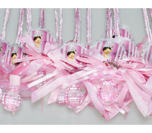 12 PCS Pacifier Crown Necklace Baby Shower Favor Prize Game Boy/Girl Decoration Recuerdos de Baby Shower (Pink)