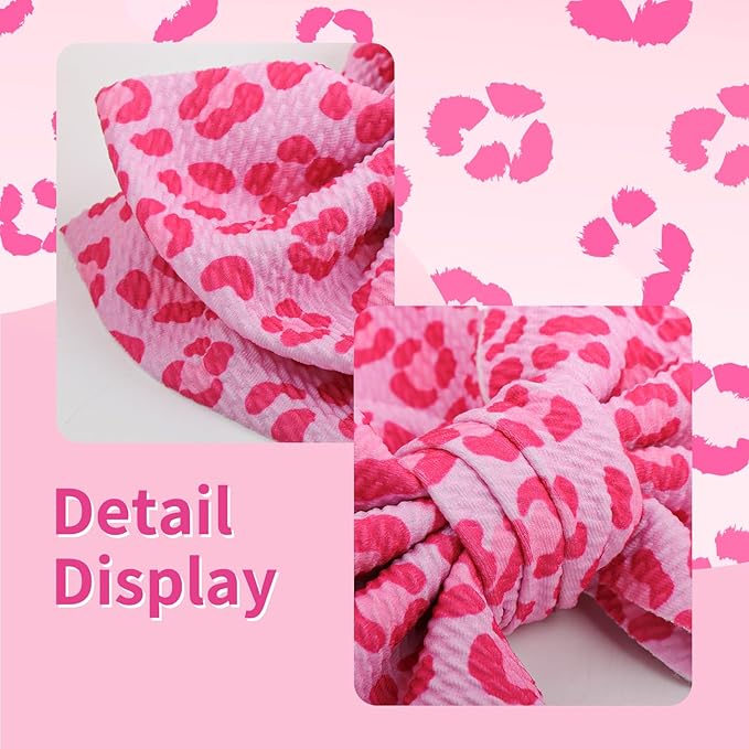 YanJie 7'' Bows for Baby Girl Pink Leopard Print Headbands for Girls Hot Pink Bow Toddler Hair Accessories Newborn Infant Baby Headband