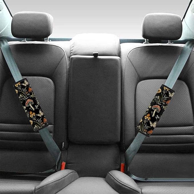 Biyejit Mushroom Leaf 2 Pack Seat Belt Cover Long Seat Belt Pads for Car Seatbelt Protector Soft Comfort Safe Belt Shoulder Strap Covers Harness Pads Helps Protect Your Neck and Shoulder