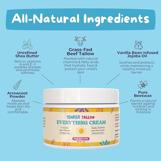 Beef Tallow Baby Cream for Eczema Prone Sensitive Skin – 100% Grass Fed Tallow Balm for Babies, Kids & Newborns – Non-Toxic Baby Lotion for Dry Skin, Diaper Rash, Chapped Cheeks – Fragrance-Free, 2oz