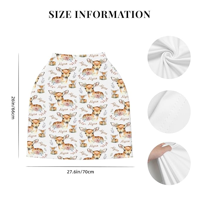 Personalized Deer Baby Car Seat Cover with Name,Multi-Use Canopy for Nursing, Strollers,Shopping Carts,Customized Breastfeeding Cover, Full Privacy,Infant Stroller Cover