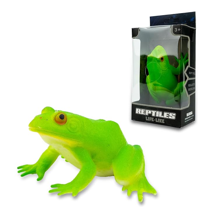 Artrpoy Reptile Figurine Soft Rubber Toy, Tropical Jungle Animals with Frog, TPR Super Stretch Toy for Kids, Perfect for Gifts, Party Favors, and School Projects (Frog)
