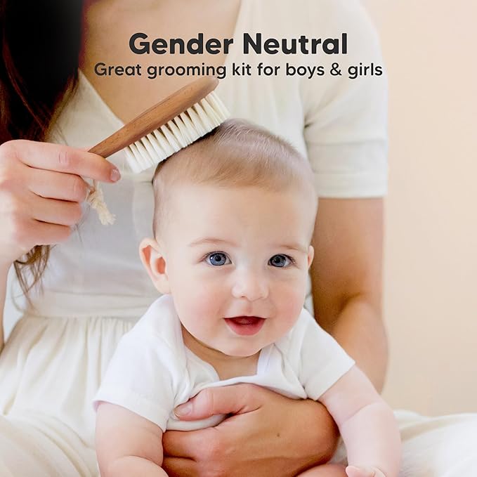 Wooden Baby Hair Brush for Toddler Girls, Boys - Cradle Cap Brush for Babies, Soft Goat Bristles, Perfect Gentle Scalp Newborn Comb for Infant, Girls, Boys, Bath Essentials(Dark Walnut, Regular)