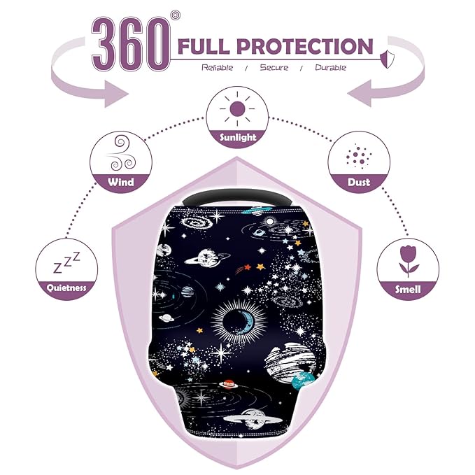 Baby Car Seat Stroller Covers Cartoon Planet Nursing Cover Breastfeeding Scarf Soft Breathable Stretchy Infant Car Canopy Coverage Carseat Cover for Boys and Girls Multi Use
