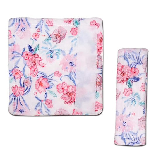 Baby Car Seat Belt Covers, Floral Stroller Seat Strap Covers, Car Seat Straps Shoulder Pads for Girls Boys, Mink Seat Belt Protectors for Car Seats/Pushchair, for Kids Newborn Infants Toddlers