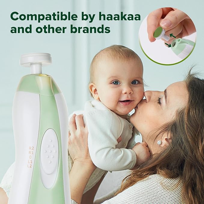 haakaa Electric Nail Trimmer Replacement Pads Baby Nail Trimmer Heads Compatible with All haakaa Nail Trimmers, Suitable for 12+Months, Matcha