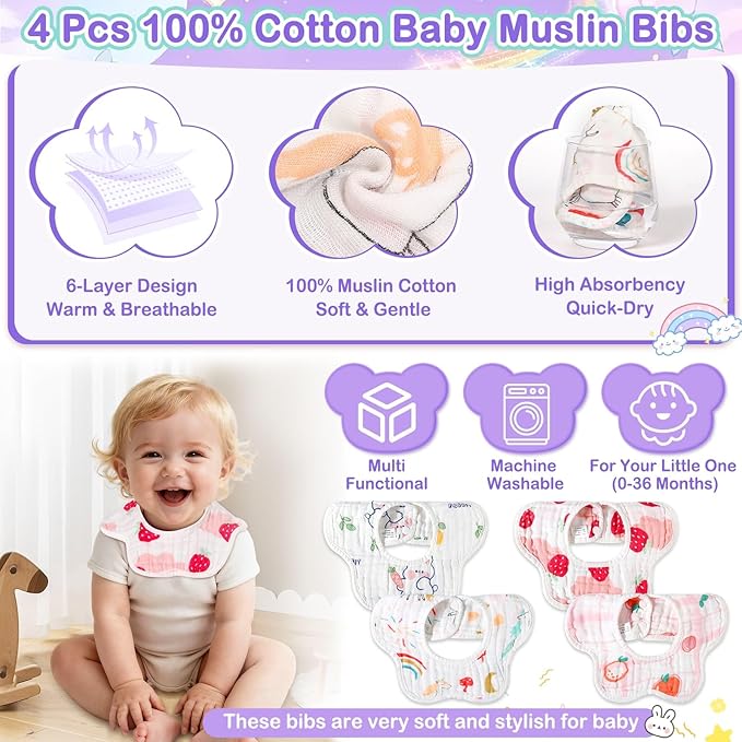 Flasoo 16 Pcs Baby Towels Set, Baby Towels and Washcloths Set,4 Pcs Animal Hooded Baby Towels, 4 Pcs Baby Bibs & 8 Pcs Washcloths Set for Infants, Toddlers and Kids-Unicorns, Rabbits, Kittens & Chicks