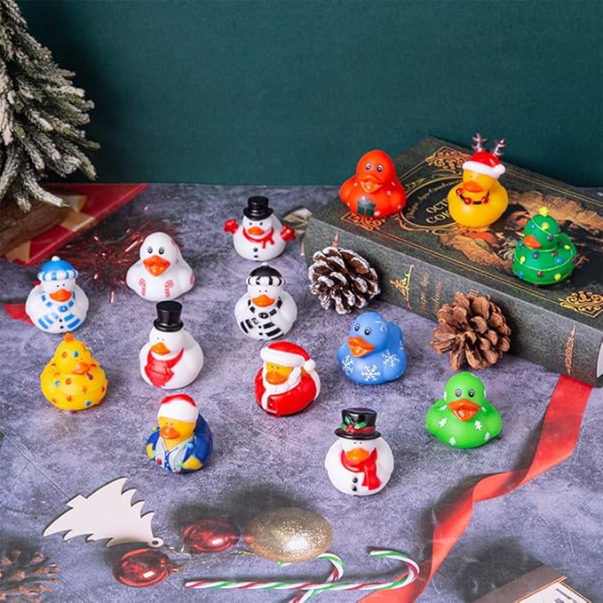 12pcs Assorted Rubber Duck Christmas Duck Toys,Small Rubber Ducks in Bulk Baby Shower Bath Toy for Kids Toddler Birthday Halloween Party Favors Stocking Stuffers Classroom Incentives