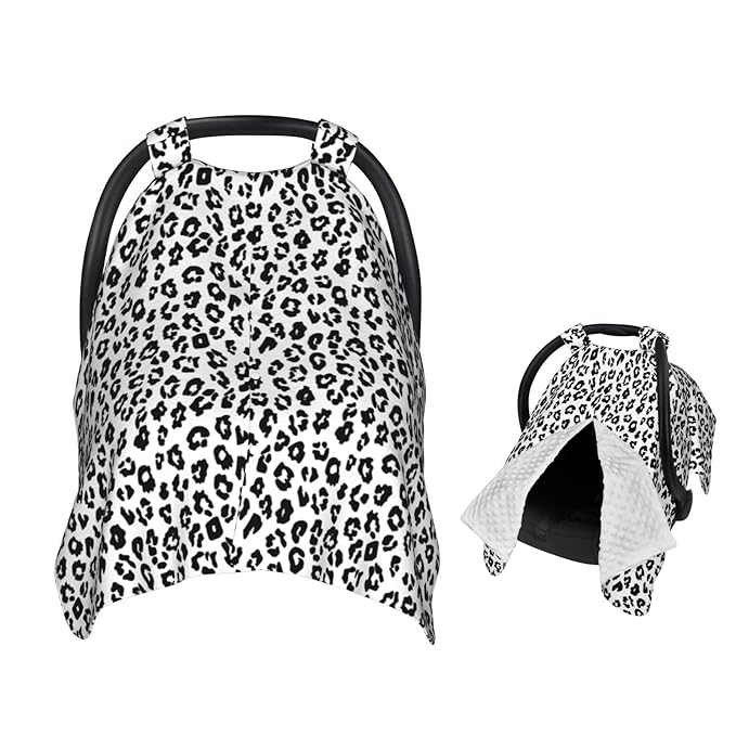 White and Black Leopard Pattern Print Baby Car Seat Canopy Nursing Cover for Newborn Car Seat Breastfeeding Covers Blanket Newborn Shower Gift