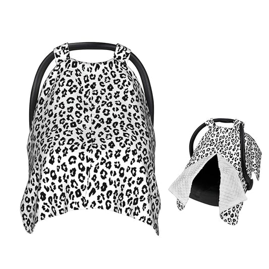 White and Black Leopard Pattern Print Baby Car Seat Canopy Nursing Cover for Newborn Car Seat Breastfeeding Covers Blanket Newborn Shower Gift