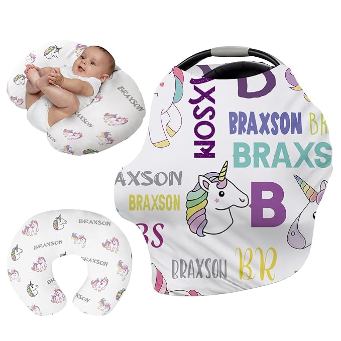 Personalised Infant Car Seat for New Parents - Baby Carseat Cover, Horse Pattern Breast Feeding Cover, Multi-Function pad for Boys Girls Toddlers - Christmas Gifts for Parent Babies(27"x29")