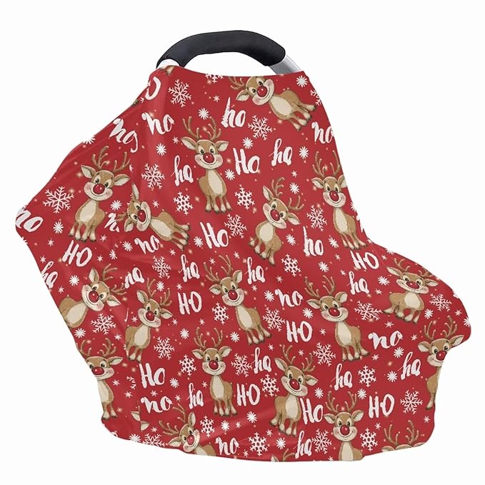 AFPANQZ Christmas Deer Nursing Cover Breastfeeding Scarf Baby Car Seat Covers for Boys Girls Infant Carseat Canopy Stretchy Soft Breathable Multi-Use Cover Up for Strolle Shopping Cart
