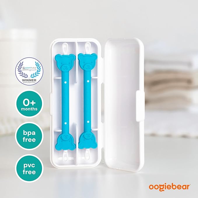 oogiebear: Baby Nose Cleaner & Ear Wax Removal Tool - Safe Booger & Earwax Removal for Newborns, Infants, Toddlers - Dual-Ended - Essential Baby Stuff, Diaper Bag Must-Have, 2 Pack Blue with CASE
