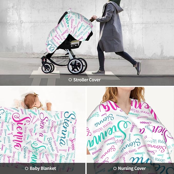 Personalized Baby Car Seat Cover Canopy with Name for Girls Boys Custom Baby Carrier Covers