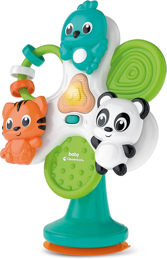 Clementoni - Game with Suction Cup for Highchair, Round & Round Animals - Interactive Early Childhood Animals, Windmill for Children 1 Year, Batteries Included, 17915