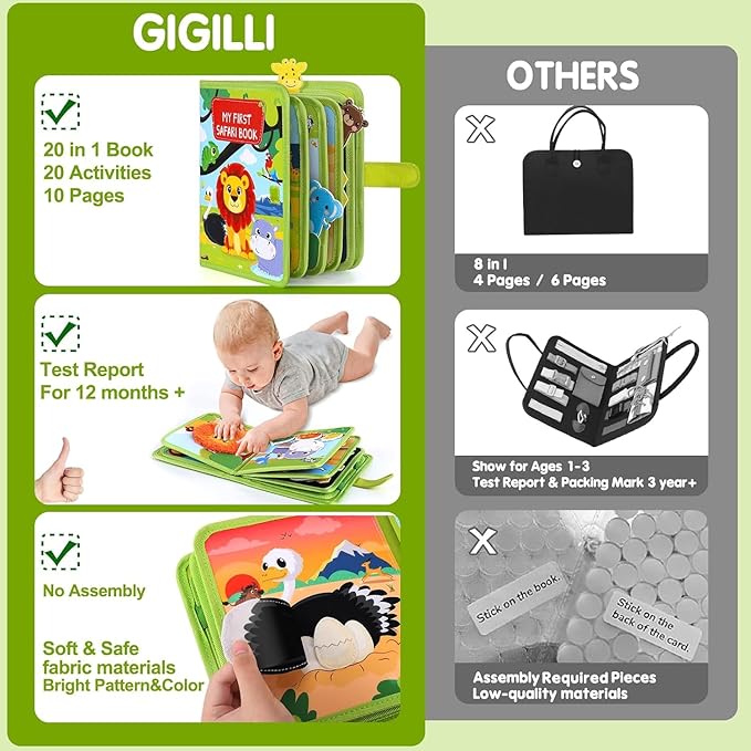 Wild-Animals Busy Book for Toddlers 1-3, Montessori Toys Busy Board for 1 Year Old Boy Girl Gifts, Toddler Easter Basket Stuffers Learning Quiet Activity Book, Educational Airplane One Year Travel Toy
