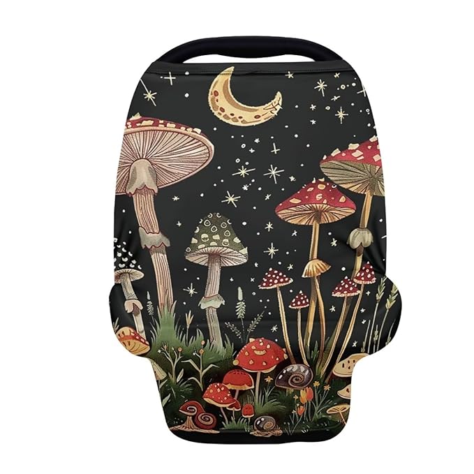 Youngerbaby Mushroom Baby Car Seat Cover Nursing Breastfeeding Scarf Shawl Stretchy Infant Carseat Canopy for Stroller High Chair Shopping Cart Newborn Shower Gift