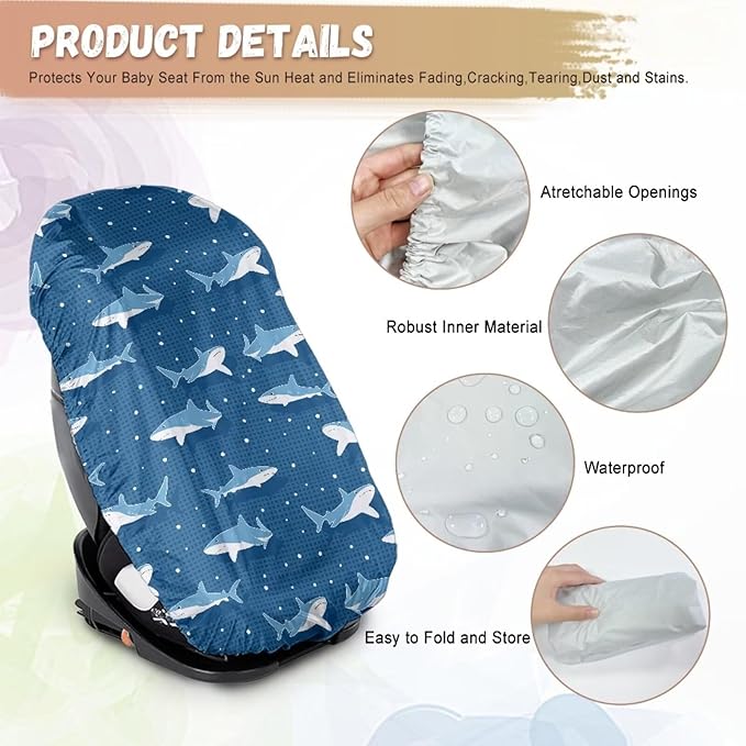 XYZCANDO Shark Print Car Seat Protector for Child Car Seat Cartoon Car Seat Covers for Babies Breathable Car Seat Sun Cover for Travel Thicken Infant Car Seat Protector Gift for Newborn
