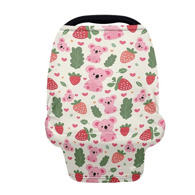 Wanyint Koala Strawberry Print Car Seat Cover for Babies Canopy Cover for Boys and Girls Nusring Cover for Breastfeeding Breathable Soft Carseat Canopy