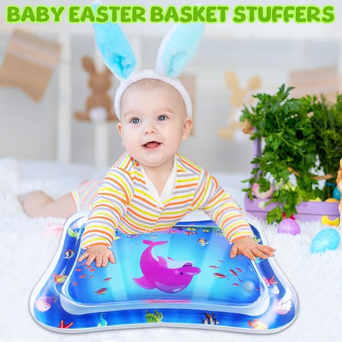 ZMLM Tummy Time Water Mat for Babies: Baby Toys Gifts for Newborn Infant 3 6 9 12 Month Boy Girl Inflatable Activity Playmat Sensory Mat Toddler Belly Time Pat Indoor (Blue)