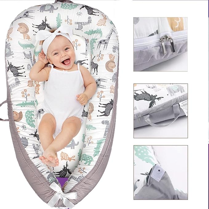 Cotton Baby Lounger Replacement Cover, Co-Sleeping Newborn Baby Nest Cover ONLY Breathable Machine Washable (H)