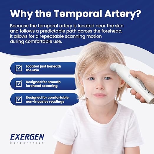Exergen TAT-2000C Temporal Artery Thermometer – Temporal Thermometer for Kids, Newborns & Adults, Soft Glow Display, Silent Mode, 9V Battery Included