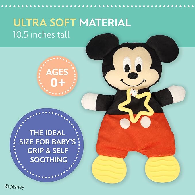 Kids Preferred Disney Baby Mickey Mouse Plush and Sensory Crinkle Teether Toys for Newborn Baby Boys and Girls 10 inches