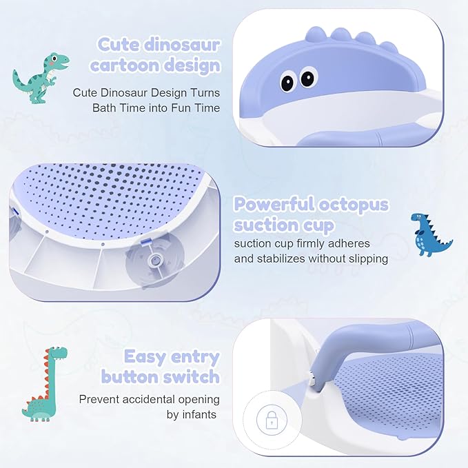 Baby Bath Seat for Babies 6 Months & Up Sitting Up, Non-Slip Baby Bath Chair with Suction Cup, Safe and Comfortable Portable Infant Bath Seat for Bathroom, Bathtub Tub, Easy to Clean (Blue)